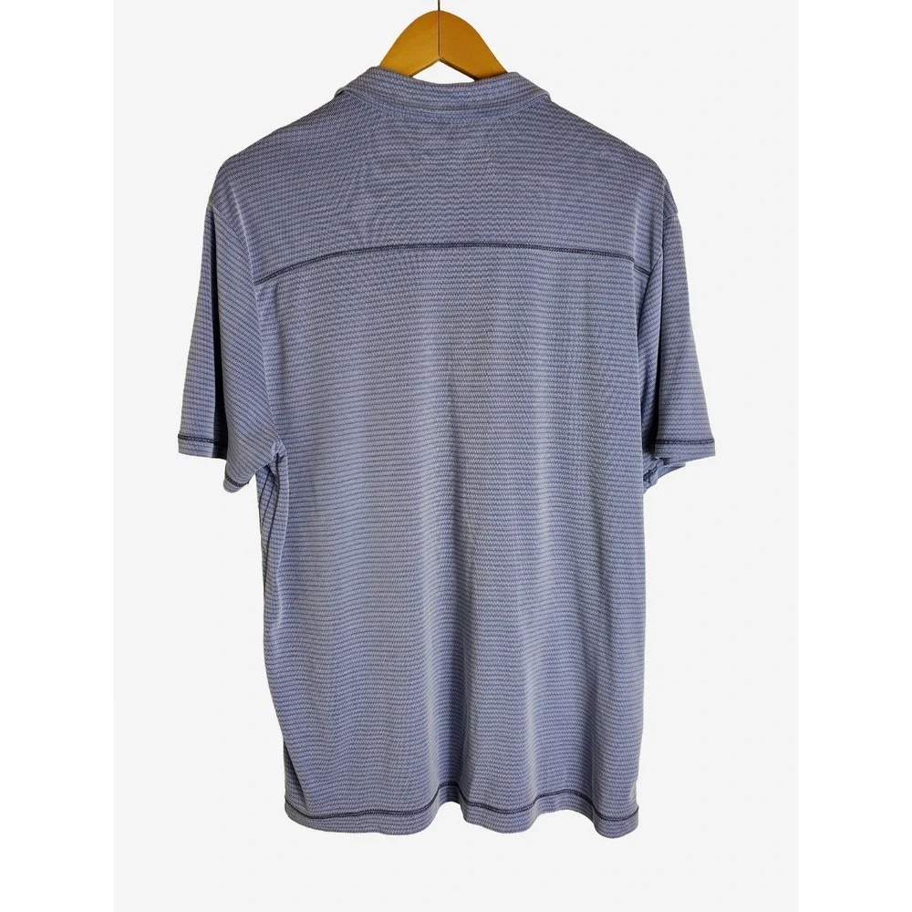 Tommy Bahama Polo Shirt Men's Medium Blue Striped Modal Blend Short Sleeve Casua